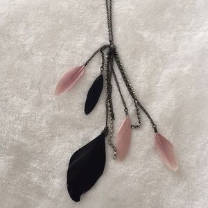 Feather and rhinestone necklace